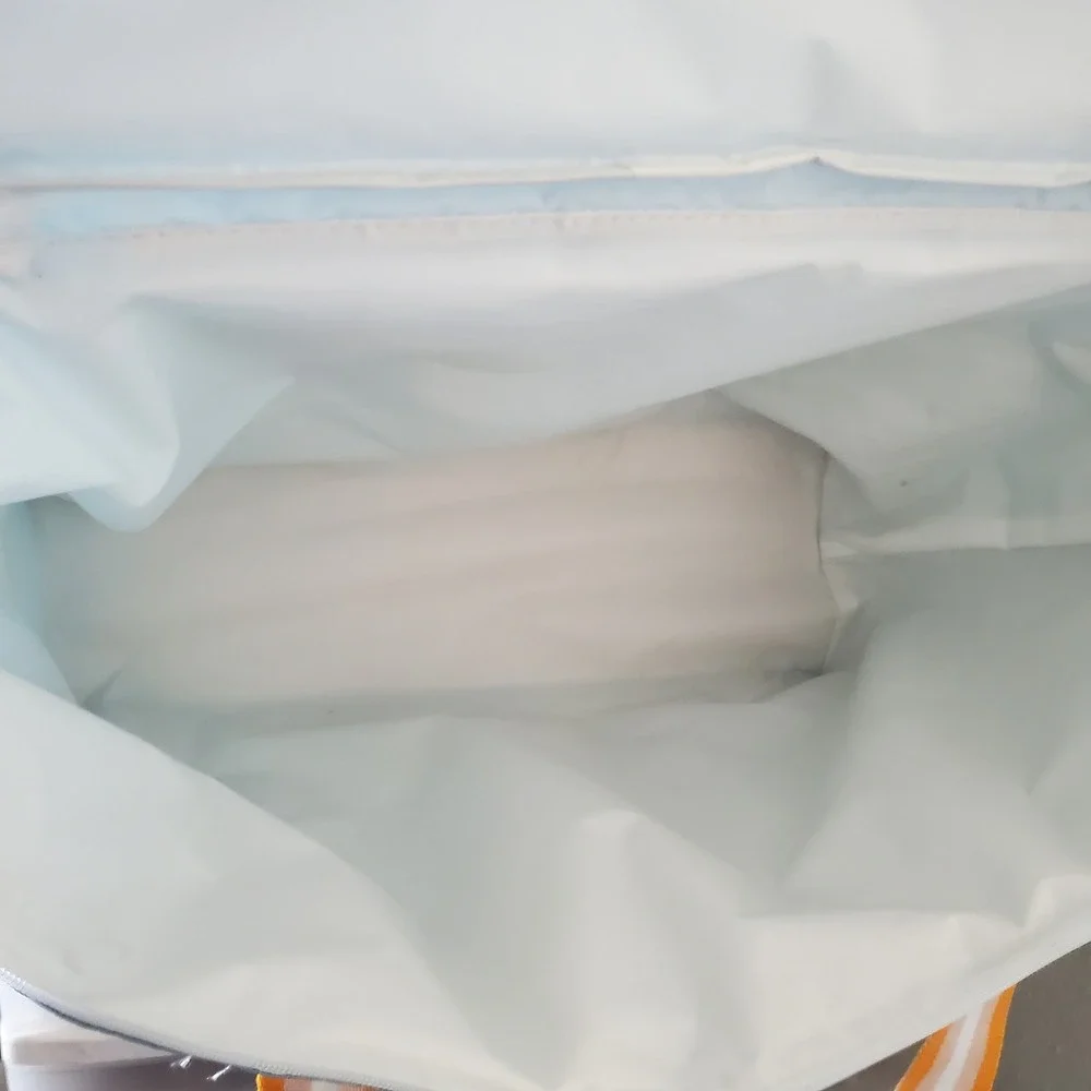 Aldi Insulated Cooler Tote Bag Light Blue Orange Striped Large Grocery Picnic
